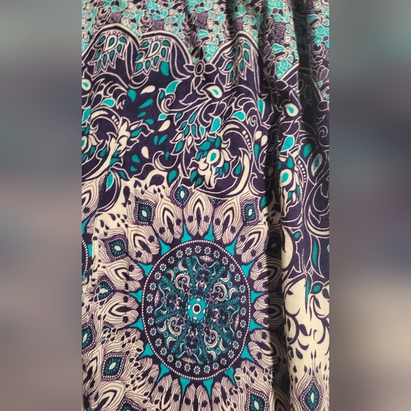 Bohemian Patterned Pants in Blue and Cream - Picture 2 of 6